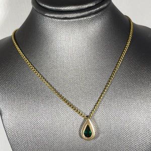 Green Sapphire Gold Tone Chain Simple Necklace